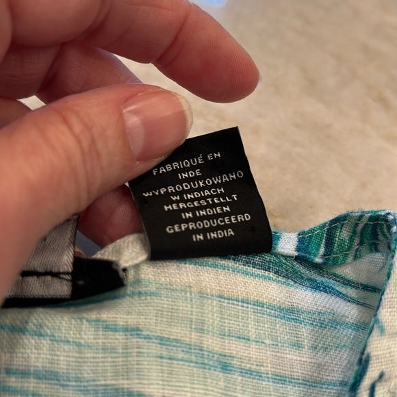 TAHARI | Linen Tropical Flutter Sleeve Shift‎ Dress | Blue & White | Small - Picture 11 of 13